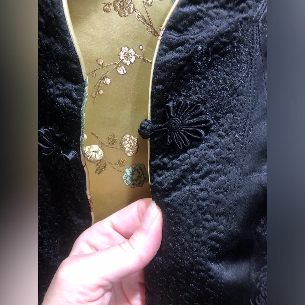 Vintage Chinese Brocade Jacket Sz 38 (M) Gold Floral Mandarin Collar Reversible - Picture 10 of 16